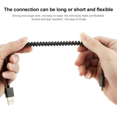 Câble spiralé pour chargeur de synchronisation de données micro USB, longueur : 27,5 cm (peut être étendu jusqu'à 100 cm) (noir) SH0067180-05